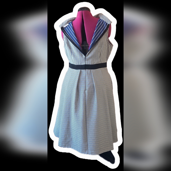 NY&co Chic Striped Black and White Midi Dress - Picture 6 of 7